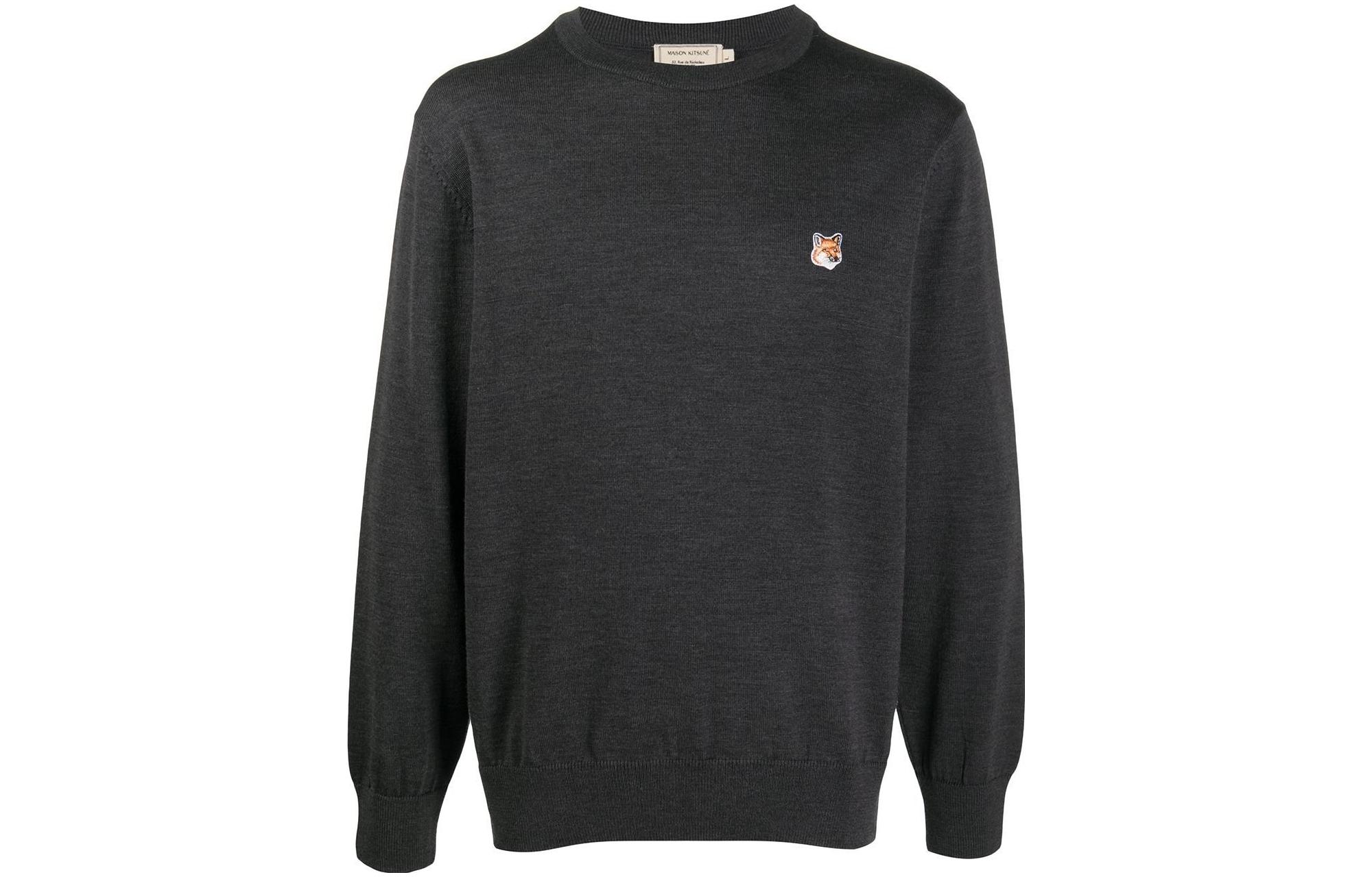 Maison Kitsune  Grey Fox Head Print Crewneck Sweater. FM00528KT1036H190