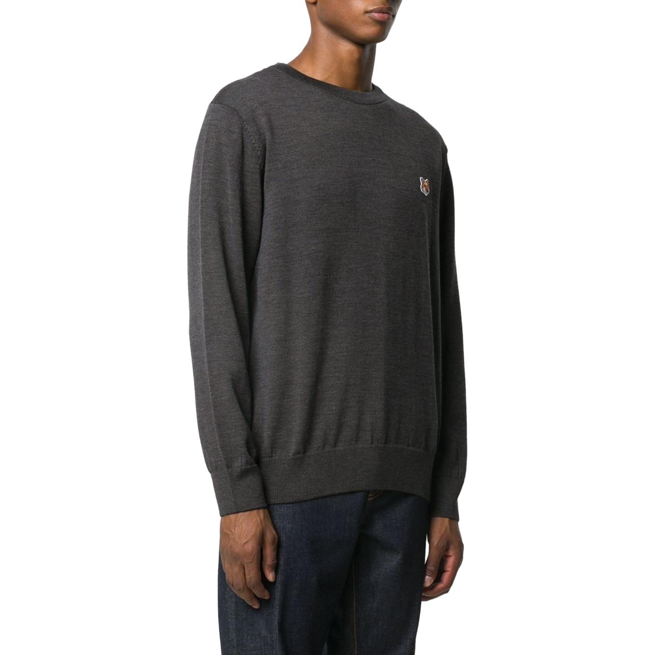 Shop Maison Kitsune 灰色狐狸头印花圆领毛衣 FM00528KT1036H190