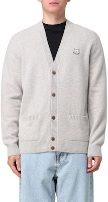 Maison Kitsune Kardigan Rajut Kelabu V-Leher Berbutang dengan Logo. NM00506KT1006-H120 Order Maison Kitsune Kardigan Rajut Kelabu V-Leher Berbutang dengan Logo. NM00506KT1006-H120