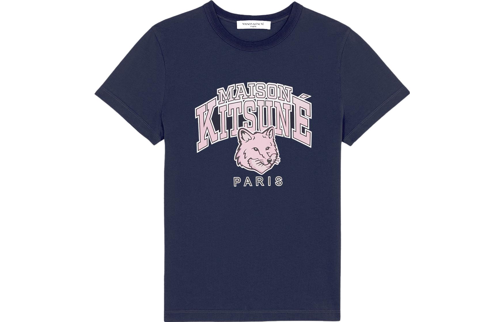 Maison Kitsune  Letter Animal Graphic Short Sleeve T-Shirt Casual Style LW00104KJ0035-P480