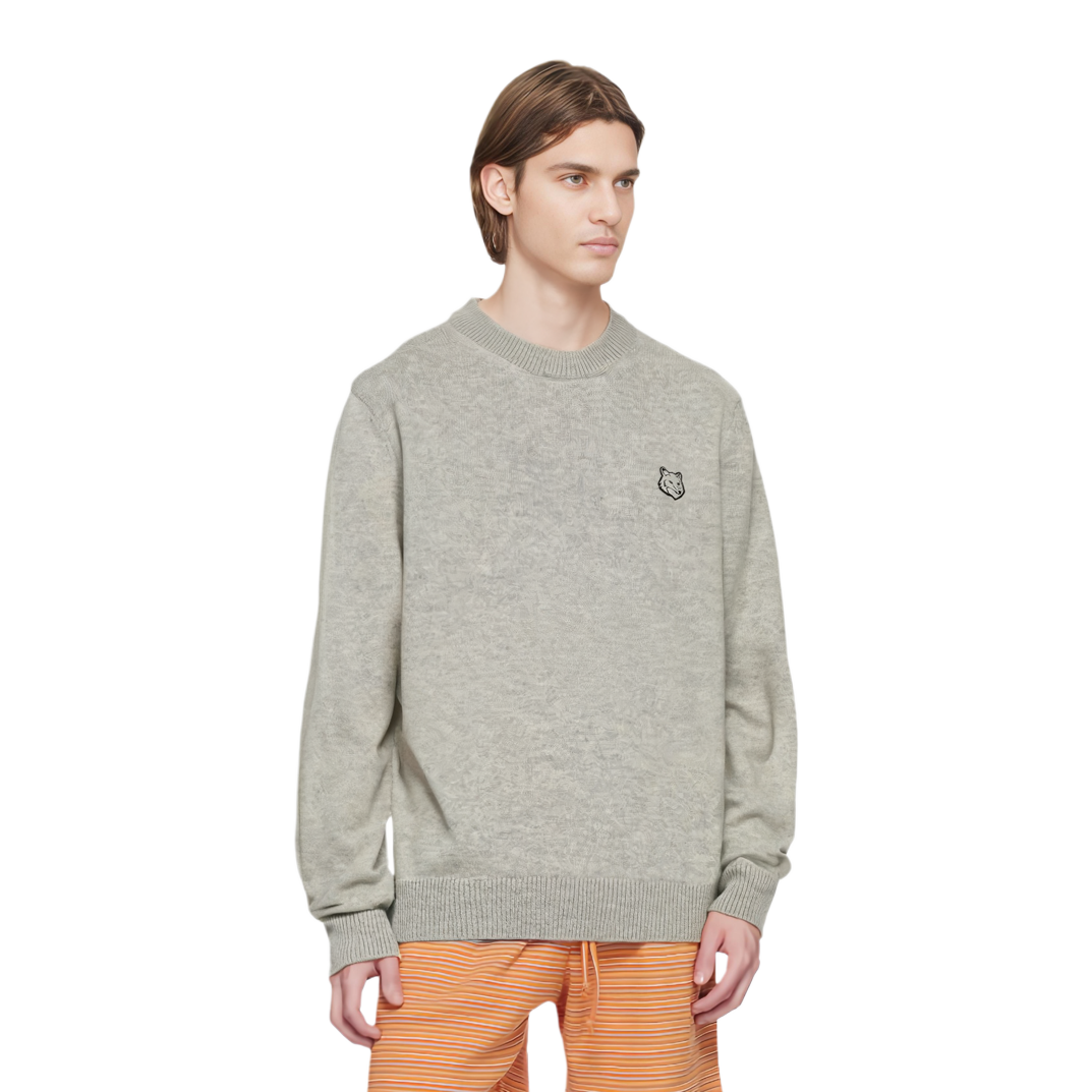 Shop Maison Kitsune Logo半高領灰色套頭運動衫 NM00805KT1006-H120