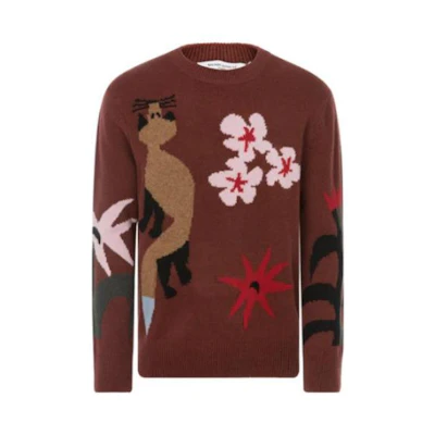 Maison Kitsune Loose Fit Cartoon Plant Sweater - Dark Red. JM00544KT1006