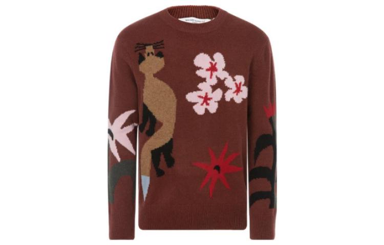 Order Maison Kitsune Loose Fit Sweater Kartun Tumbuhan - Merah Gelap. JM00544KT1006