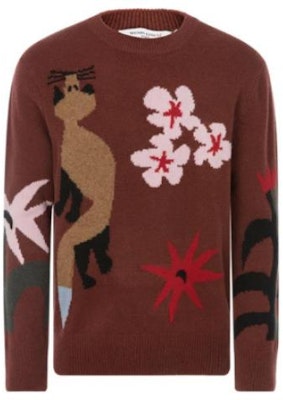 Maison Kitsune Loose Fit Sweater Kartun Tumbuhan - Merah Gelap. JM00544KT1006 Order Maison Kitsune Loose Fit Sweater Kartun Tumbuhan - Merah Gelap. JM00544KT1006