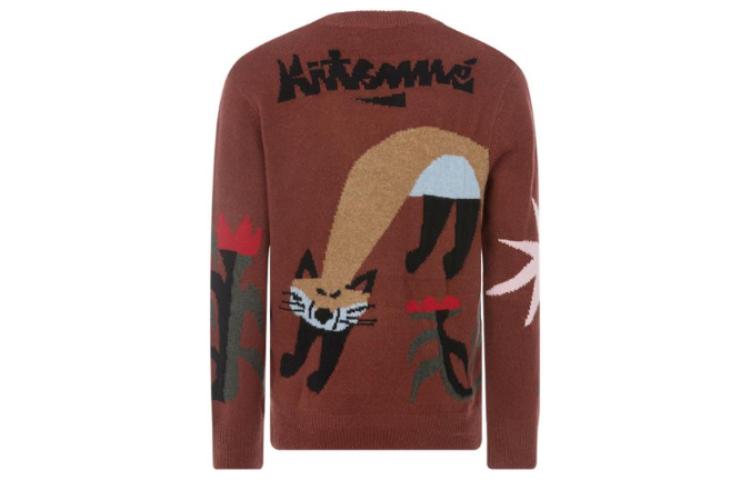 Lookbook Maison Kitsune Loose Fit Sweater Kartun Tumbuhan - Merah Gelap. JM00544KT1006