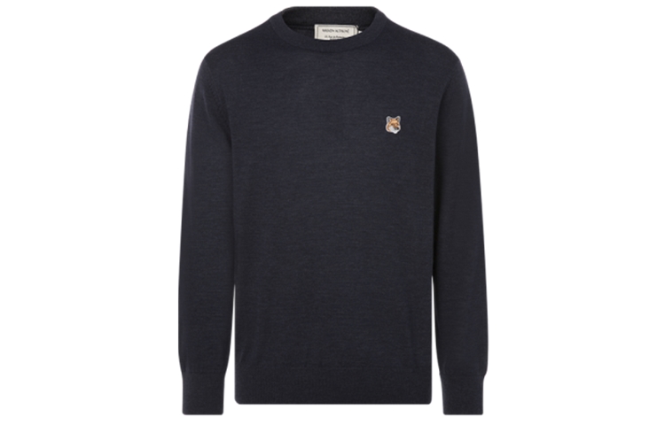 Maison Kitsune  Wool Sweater Small Fox Logo Pullover - Navy Blue FM00528KT1036