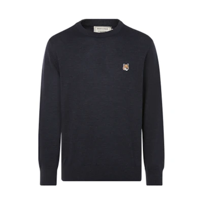 Maison Kitsune Wool Sweater Small Fox Logo Pullover - Navy Blue FM00528KT1036