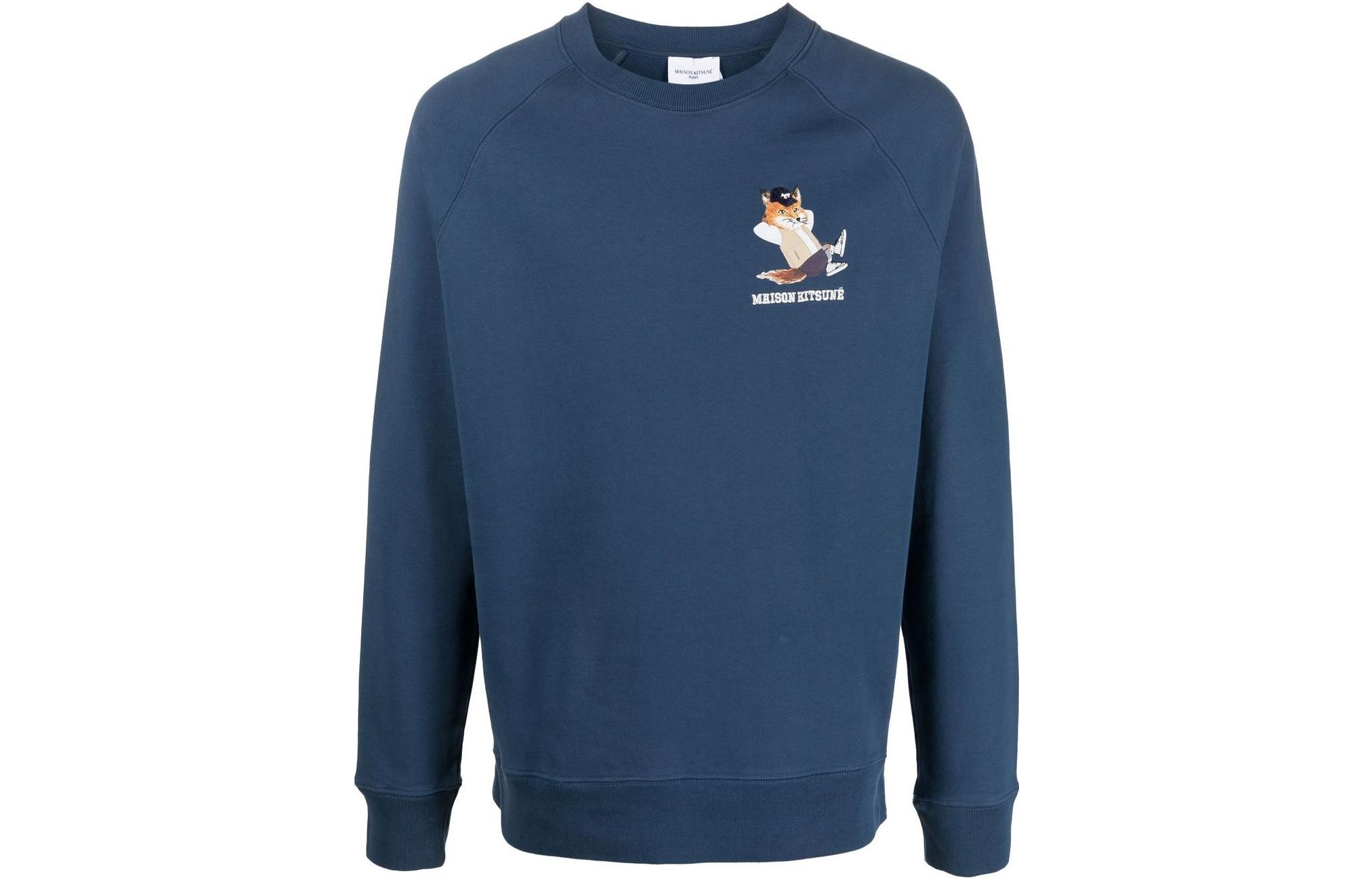 Maison Kitsune Back To Series Blue Fox Print Sweatshirt Men Casual Pullover JM00331KM0001-P468