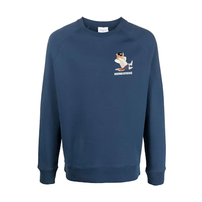 Maison Kitsune Back To Series Blue Fox Print Sweatshirt Men Casual Pullover JM00331KM0001-P468
