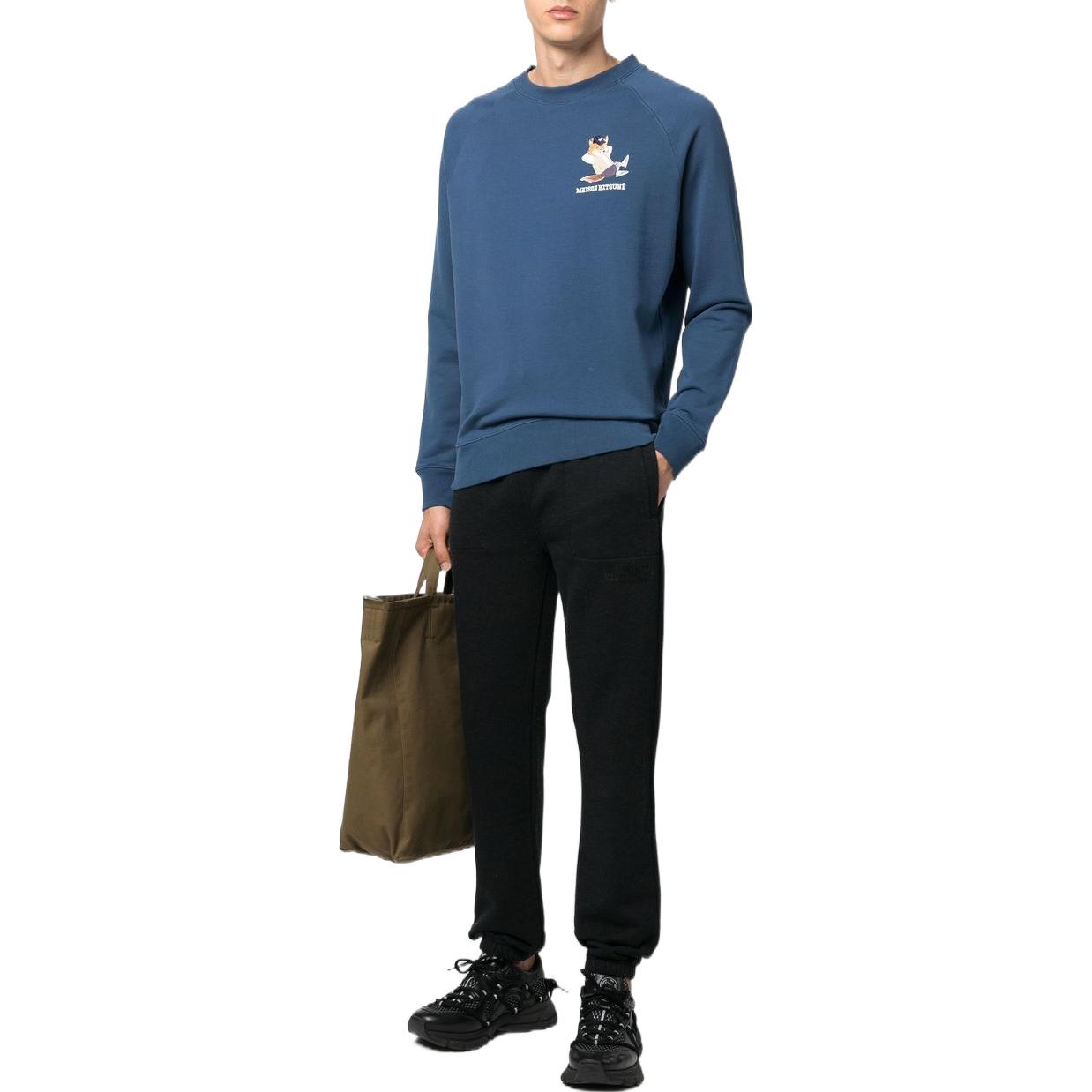 Lookbook Maison Kitsune Kemeja Biru Cetak Fox Lelaki Pullover Santai JM00331KM0001-P468