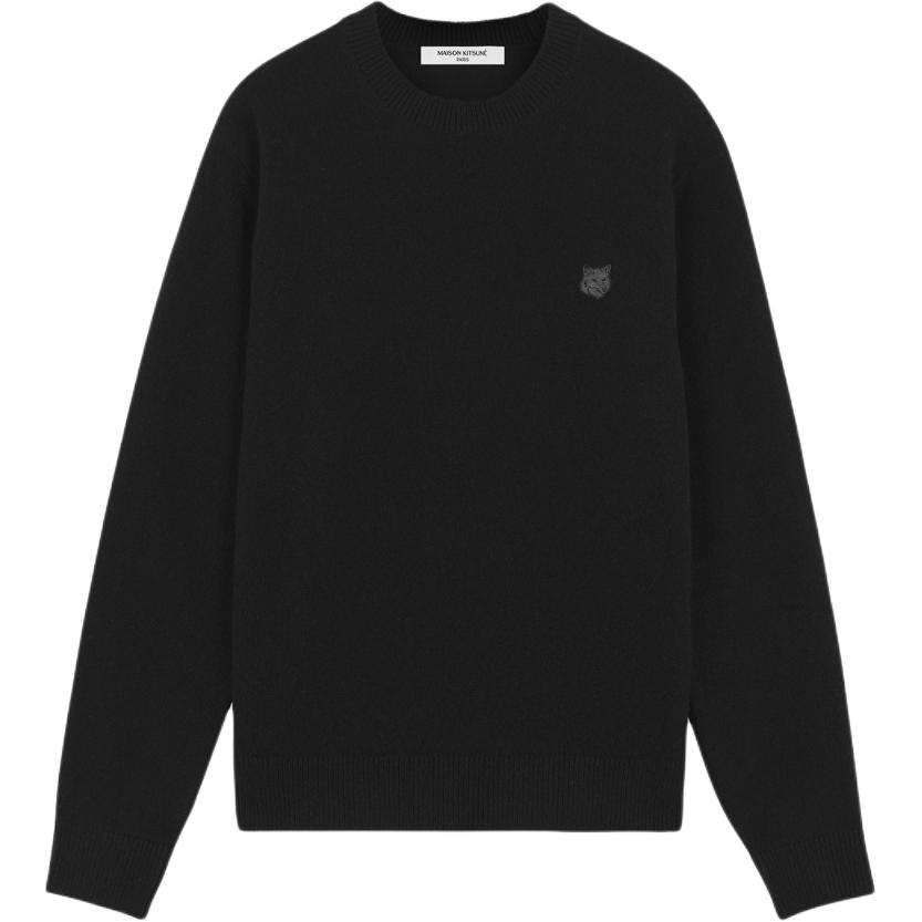 Maison Kitsune Black Fox Patch Oversized Crewneck Knit Sweater  FW24 NM00805KT1006-P199