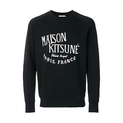 Maison Kitsune Black Loose Fit Crewneck Long Sleeve Pullover Sweater EU00350KM0015-BK