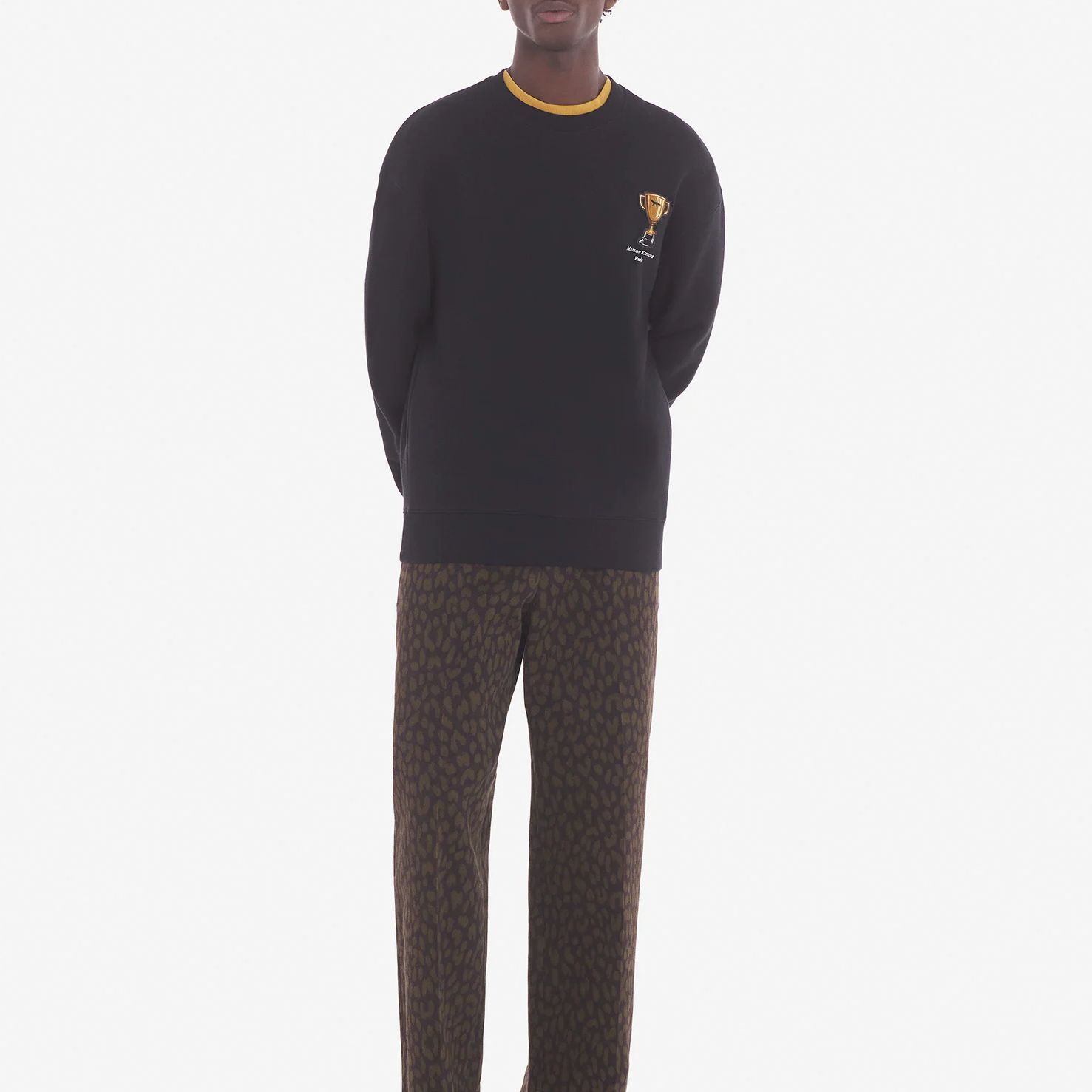 Shop Maison Kitsune Black Logo Printed Crewneck Oversized Sweatshirt LM00312KM0307-P199