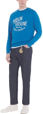Maison Kitsune Blue Solid Color Crewneck Long Sleeve Sweatshirt LM00306KM0001-P462 Shop Maison Kitsune Blue Solid Color Crewneck Long Sleeve Sweatshirt LM00306KM0001-P462