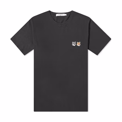 Maison Kitsune Double Fox Patch Unisex Black T-Shirt Short Sleeve BU00103KJ0008-P195