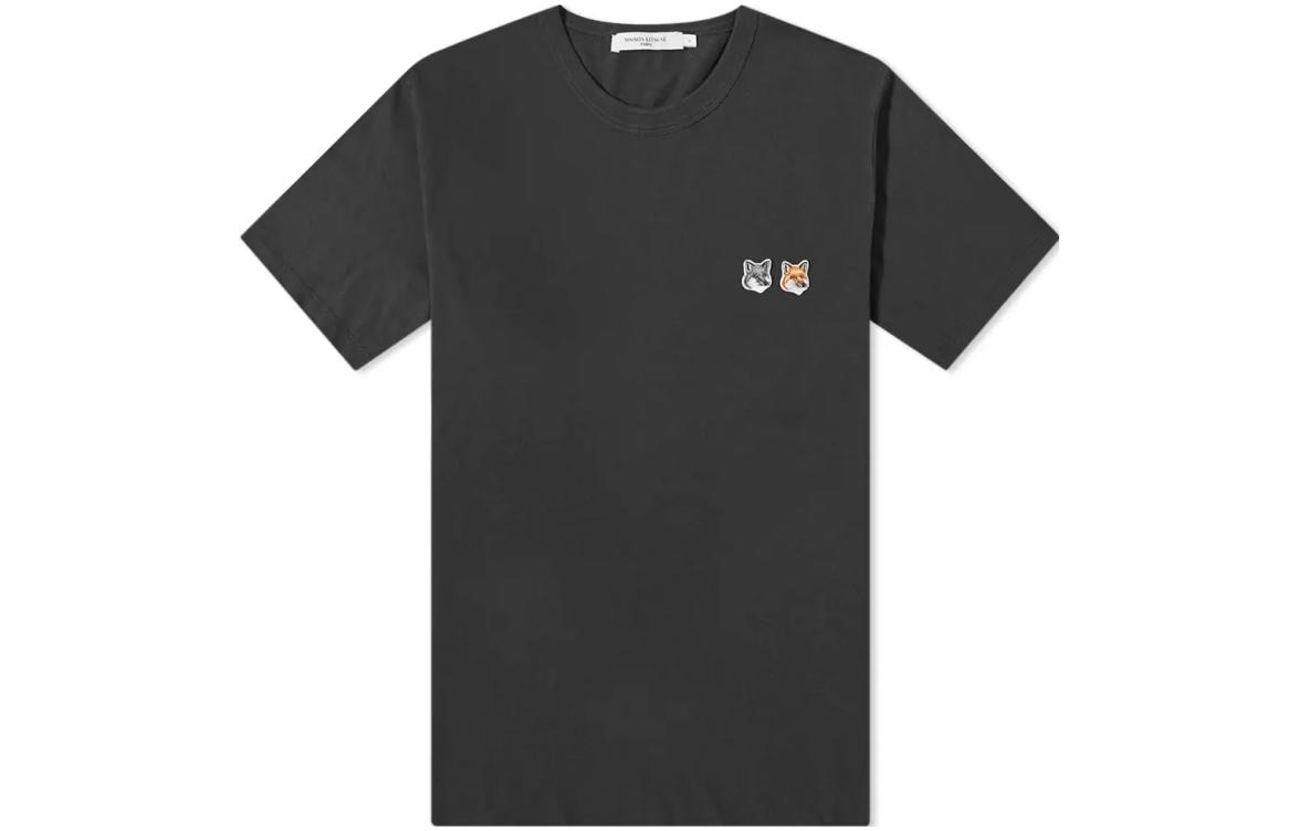 Order Maison Kitsune Double Fox Patch Unisex Baju-T Hitam Lengan Pendek BU00103KJ0008-P195
