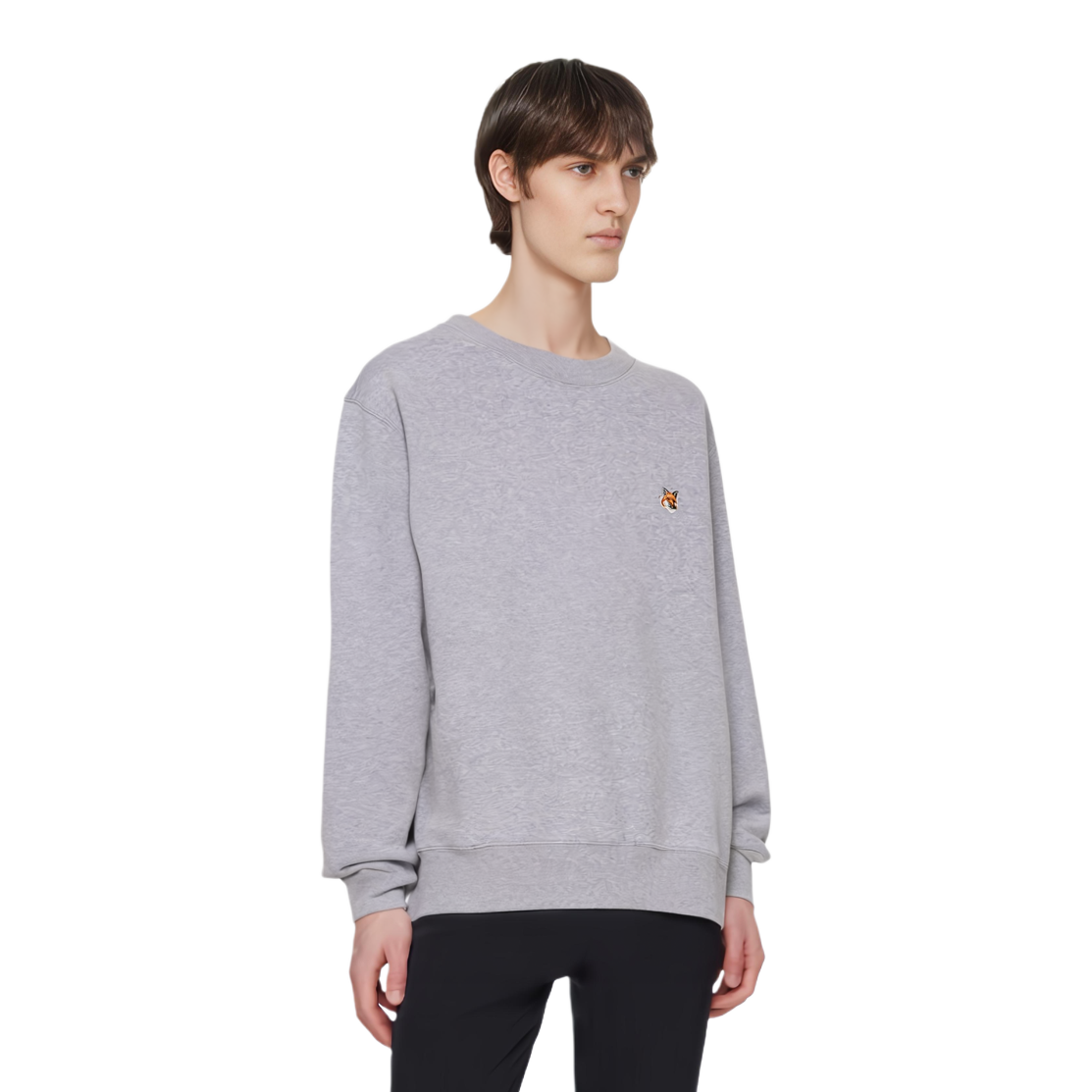 Shop Maison Kitsune Fox Head Embroidered Crewneck Sweatshirt Light Grey LM00301KM0001-H120