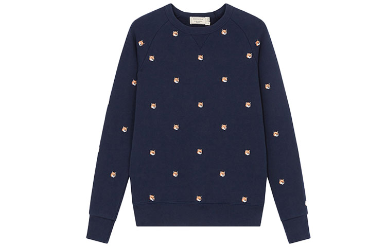 Maison Kitsune Fox Head Embroidered Navy Unisex Pullover Sweatshirt AU00308KM0001-NA