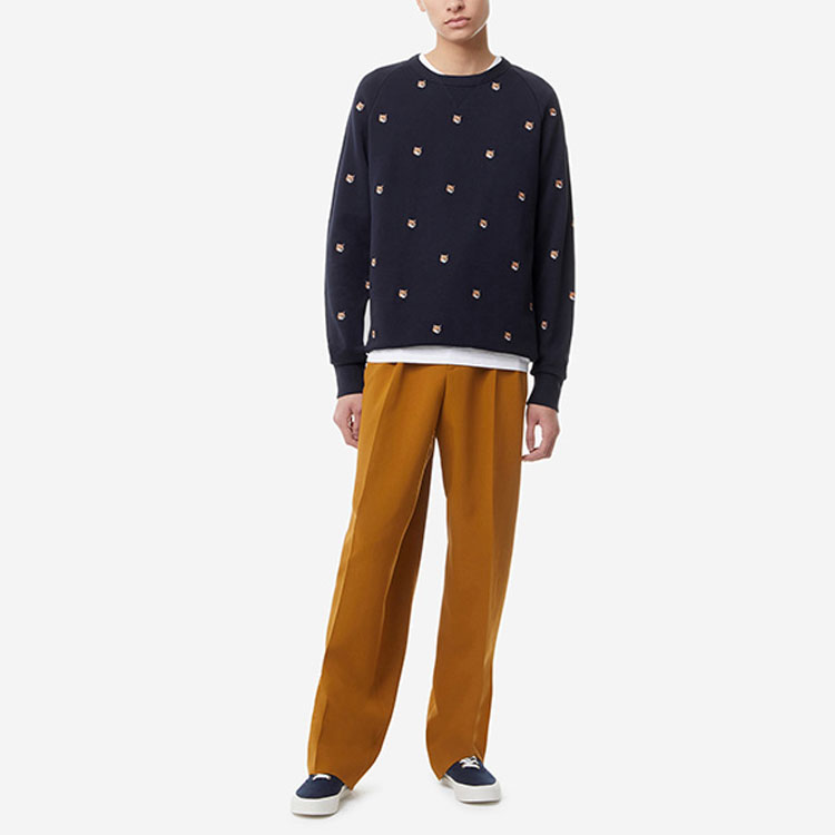 Shop Maison Kitsune Fox Head Embroidered Navy Unisex Pullover Sweatshirt AU00308KM0001-NA