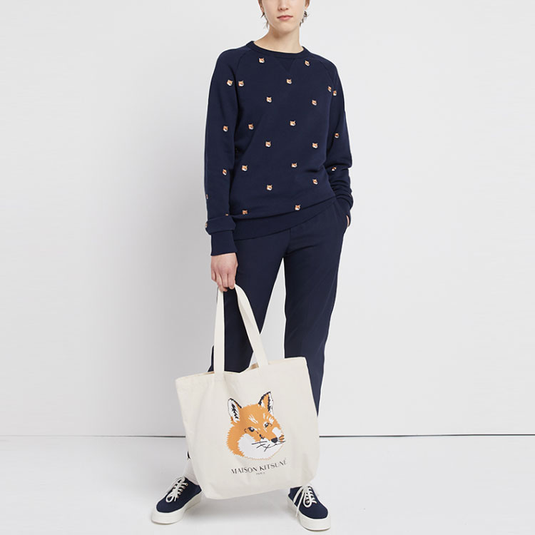 Purchase Maison Kitsune Fox Head Embroidered Navy Unisex Pullover Sweatshirt AU00308KM0001-NA