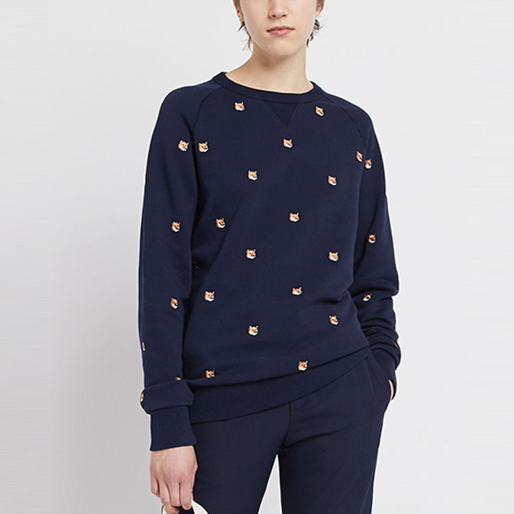 Details for Maison Kitsune Fox Head Embroidered Navy Unisex Pullover Sweatshirt AU00308KM0001-NA