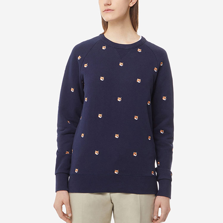 Sizing Maison Kitsune Fox Head Embroidered Navy Unisex Pullover Sweatshirt AU00308KM0001-NA