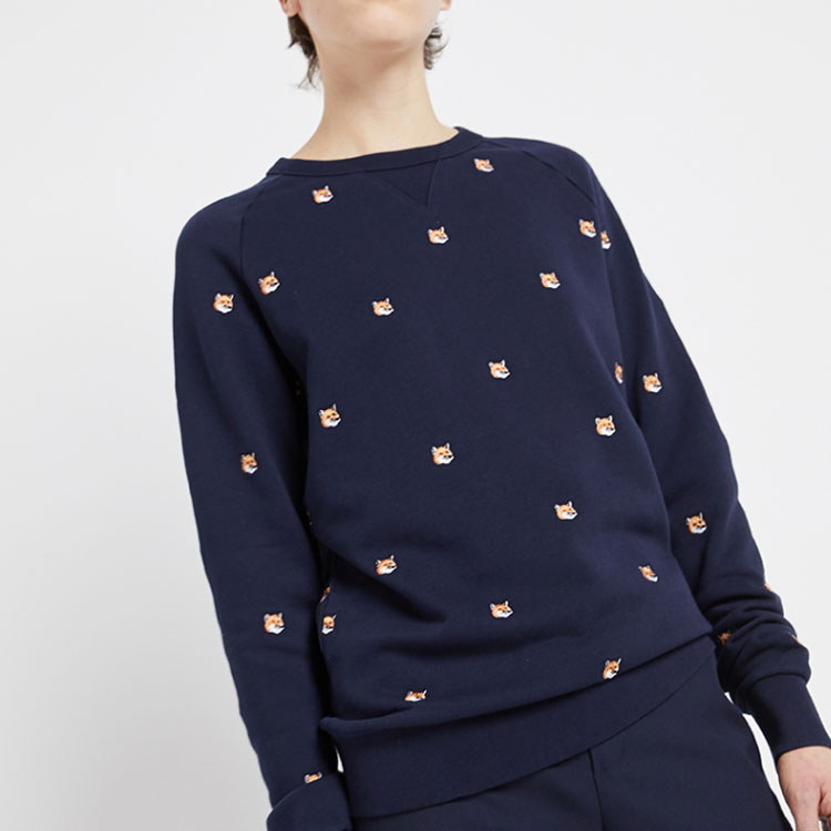 Cheap Maison Kitsune Fox Head Embroidered Navy Unisex Pullover Sweatshirt AU00308KM0001-NA