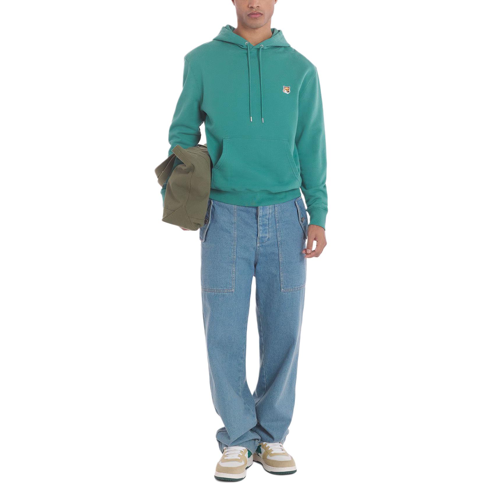 Shop Maison Kitsune 狐狸頭刺繡連帽上衣 松綠色 SS24 LM00702KM0001-P373