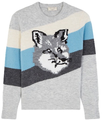 メゾンキツネ フォックスヘッド ジャカード クルーネック セーター ユニセックス グレー DW00526KT1009-MU Order メゾンキツネ フォックスヘッド ジャカード クルーネック セーター ユニセックス グレー DW00526KT1009-MU