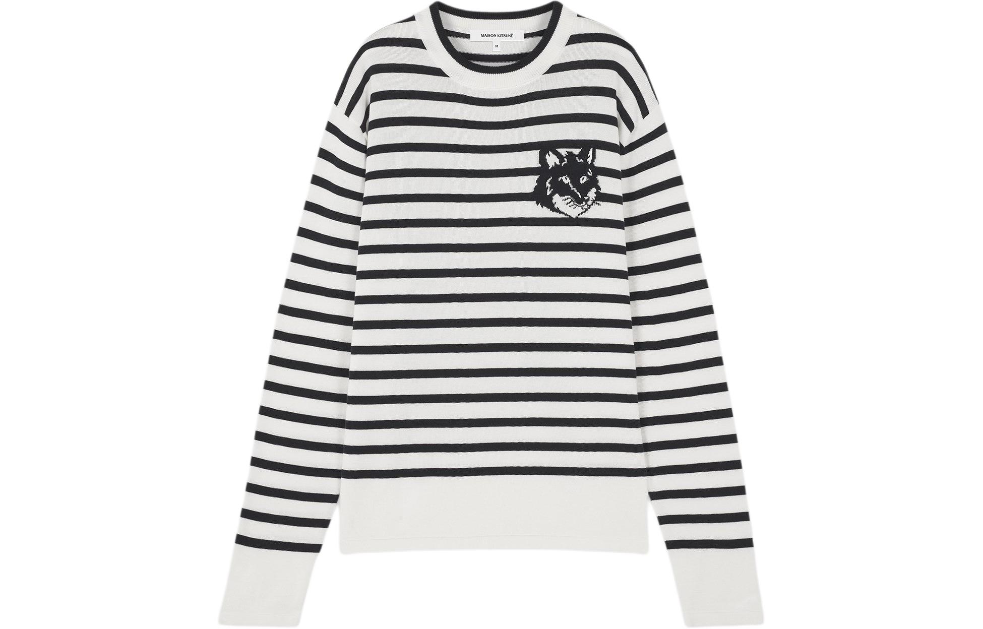 Order Maison Kitsune Fox Head Baju Sweater Jalur Navy Blue Lelaki SS24 MM00803KT1102-S492