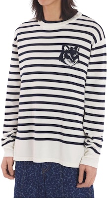 Maison Kitsune Fox Head Baju Sweater Jalur Navy Blue Lelaki SS24 MM00803KT1102-S492 Purchase Maison Kitsune Fox Head Baju Sweater Jalur Navy Blue Lelaki SS24 MM00803KT1102-S492