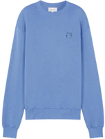 Maison Kitsune Fox Patch Crewneck Pullover Sweatshirt Hampton Blue SS24 Men MM00316KM0307-P428 Maison Kitsune Fox Patch Crewneck Pullover Sweatshirt Hampton Blue SS24 Men MM00316KM0307-P428