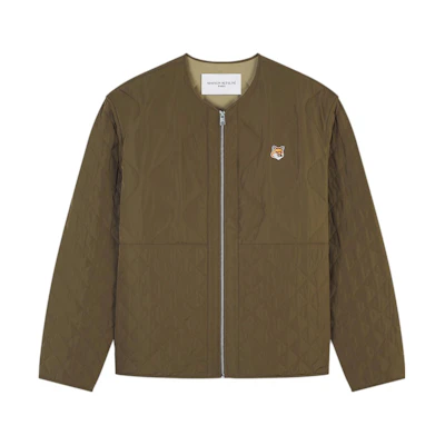 Maison Kitsune Fox Patch Quilted Zip Jacket Navy Blue - LM02106WQ4016-P476