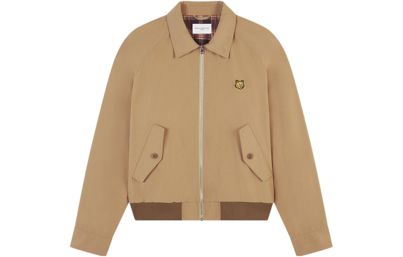 Maison Kitsune Fox Patch Zip-Up Straight Comfort Jacket Beige LM02103WQ0062-P220