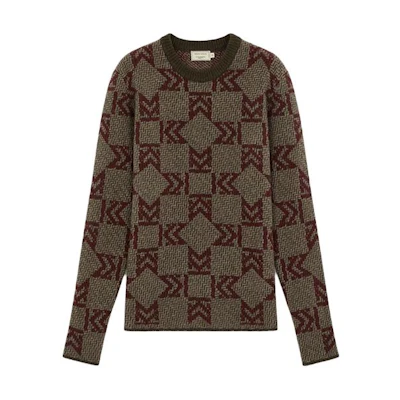 Maison Kitsune FW20 Unisex Colorblock Ribbed Knit Sweater with Jacquard Pattern FU00534KT1016