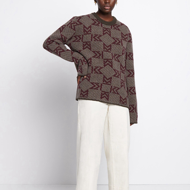 Shop Maison Kitsune FW20 Unisex Sweater Rajut Warna Blok dengan Corak Jacquard FU00534KT1016