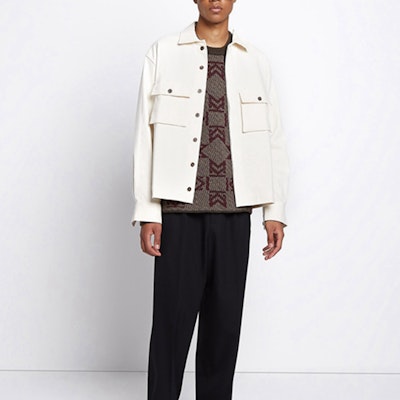 Maison Kitsune FW20 Unisex Sweater Rajut Warna Blok dengan Corak Jacquard FU00534KT1016 Purchase Maison Kitsune FW20 Unisex Sweater Rajut Warna Blok dengan Corak Jacquard FU00534KT1016