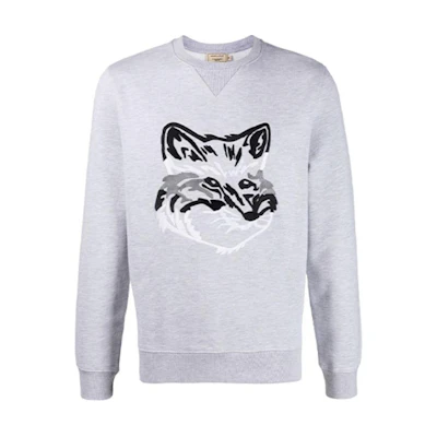 Maison Kitsune FW21 Big Fox Embroidered Crewneck Sweatshirt Gray GM00339KM0017-GREY