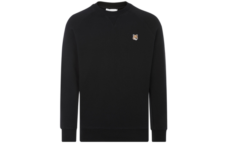 Maison Kitsune FW21 Black Crewneck Sweatshirt with Small Fox Cotton Design FM00322KM0001-BLACK