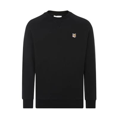 Maison Kitsune FW21 Black Crewneck Sweatshirt with Small Fox Cotton Design FM00322KM0001-BLACK
