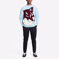 Shop 메종 키츠네 FW21 블루 폭스 울 니트 스웨터 유니섹스 크루넥 HU00510KT1016-P400