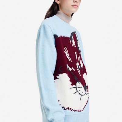 Sweater Bulu Kitsune Biru FW21 Unisex, Reka Intarsia. HU00510KT1016-P400 Details for Sweater Bulu Kitsune Biru FW21 Unisex, Reka Intarsia. HU00510KT1016-P400