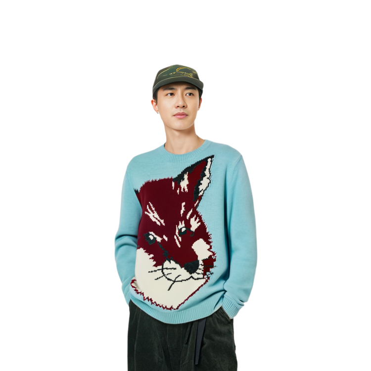 Sizing Sweater Bulu Kitsune Biru FW21 Unisex, Reka Intarsia. HU00510KT1016-P400