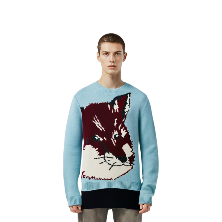 Cheap Sweater Bulu Kitsune Biru FW21 Unisex, Reka Intarsia. HU00510KT1016-P400