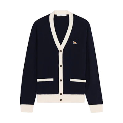 Maison Kitsune FW21 Embroidered Fox Wool Cardigan Sweater Unisex Navy Blue HU00542KT1036-P480