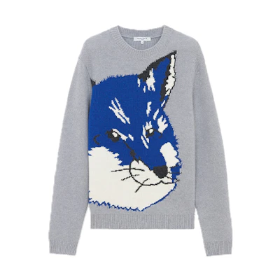 Maison Kitsune FW21 Fox Head Gray Knitted Sweatshirt Unisex. HU00510KT1016-P150