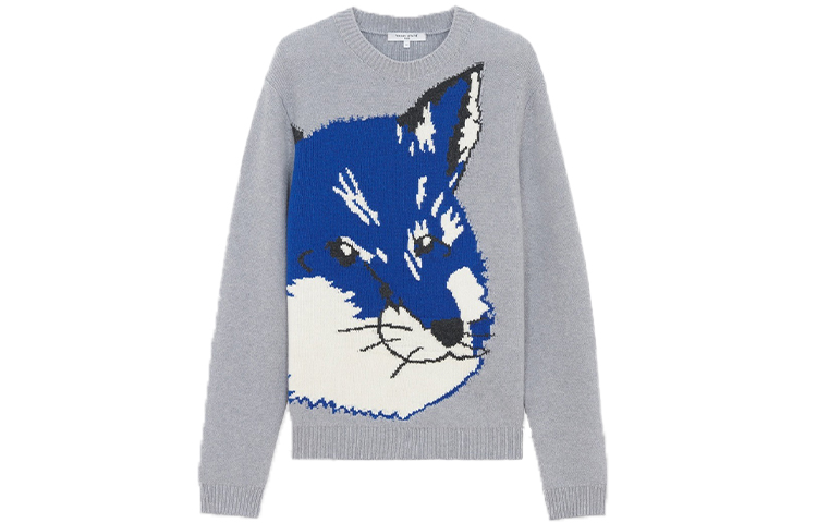 Order Maison Kitsune FW21 狐狸头灰色针织衫男女同款卫衣 HU00510KT1016-P150