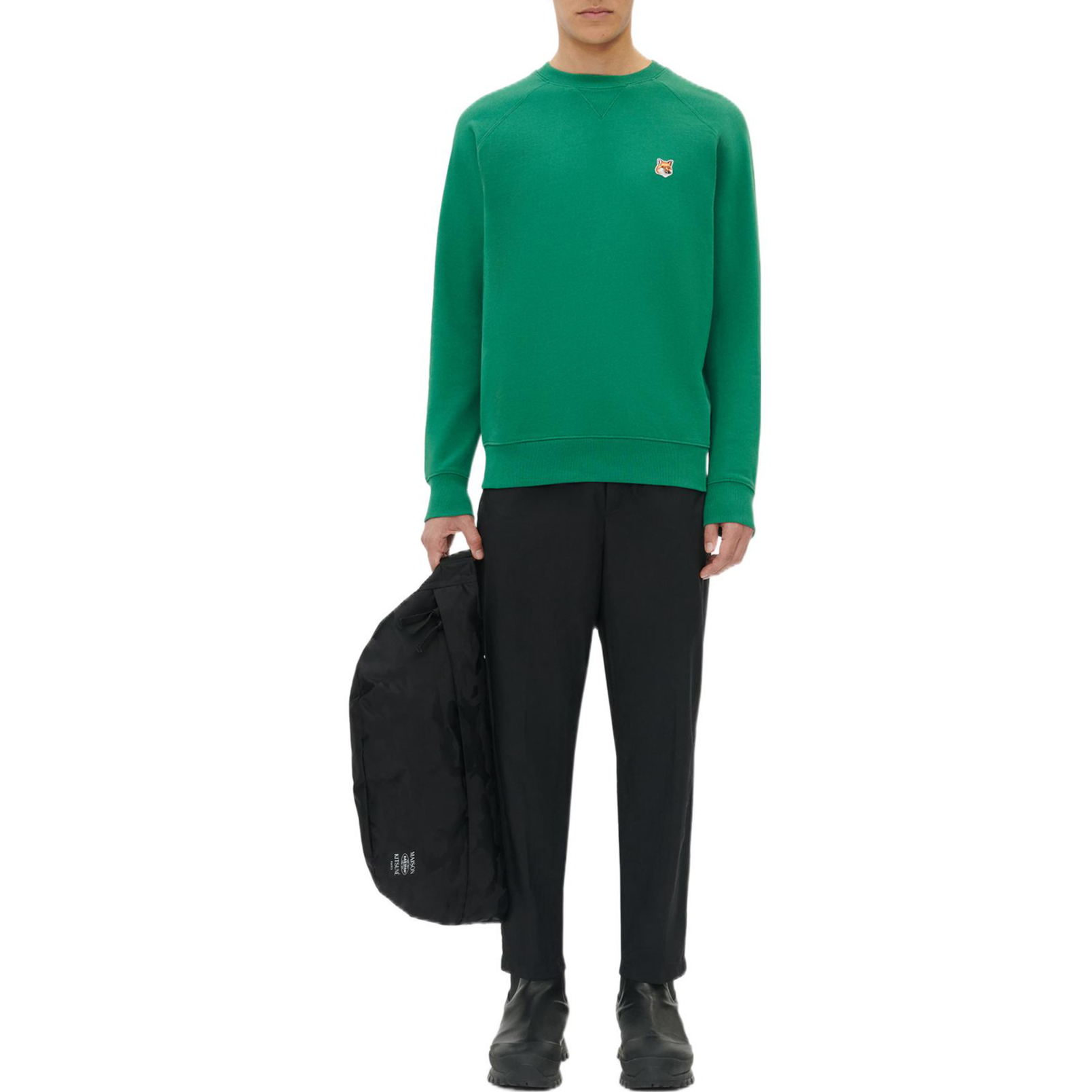 Shop Maison Kitsune FW21 狐狸头标绿色卫衣 JM00310KM0001-P370