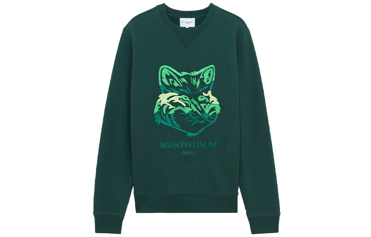 Maison Kitsune FW21 Green Fox Embroidered Crewneck Sweatshirt Long Sleeve HM00307KM0001-P390