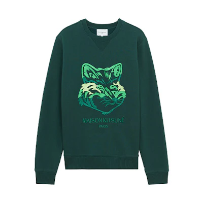 Maison Kitsune FW21 Green Fox Embroidered Crewneck Sweatshirt Long Sleeve HM00307KM0001-P390
